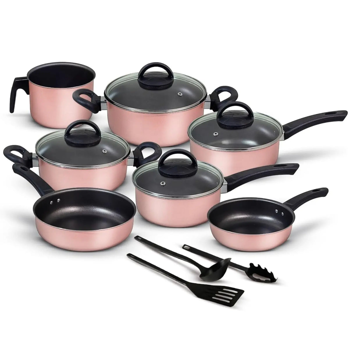 Jogo de Panelas 10 Peças Antiaderente com Tampa de Vidro Temperado Bianco Vanilla - Kit Teflon  Cozinha Completa