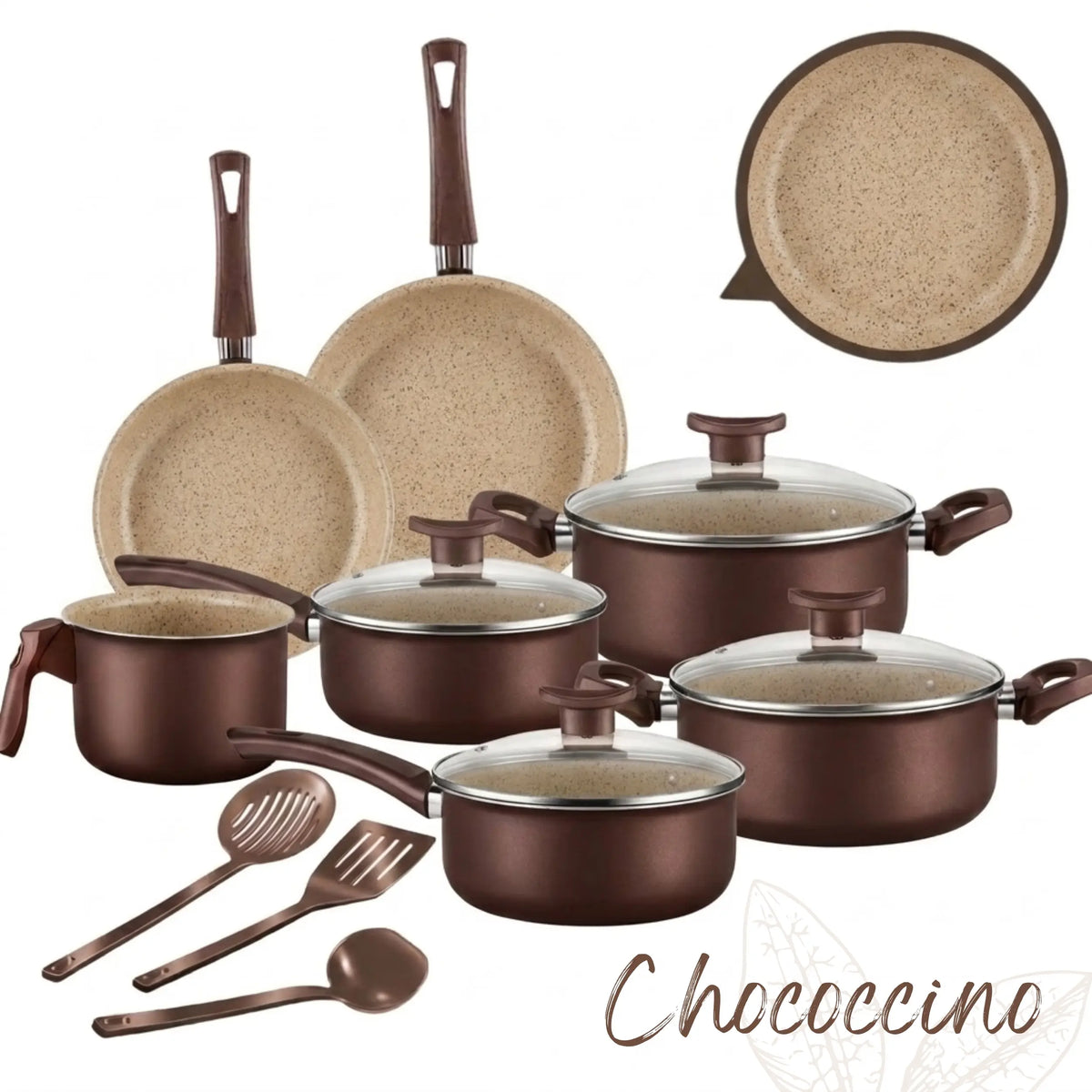 Jogo de Panelas 10 Peças Antiaderente com Tampa de Vidro Temperado Bianco Vanilla - Kit Teflon  Cozinha Completa